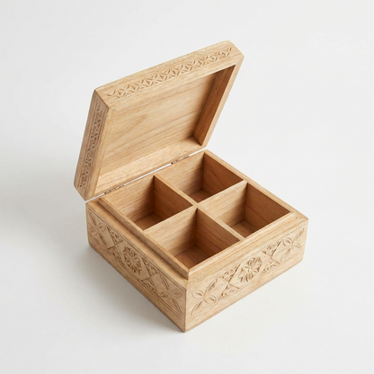 Hand-Carved Wooden Spice Box