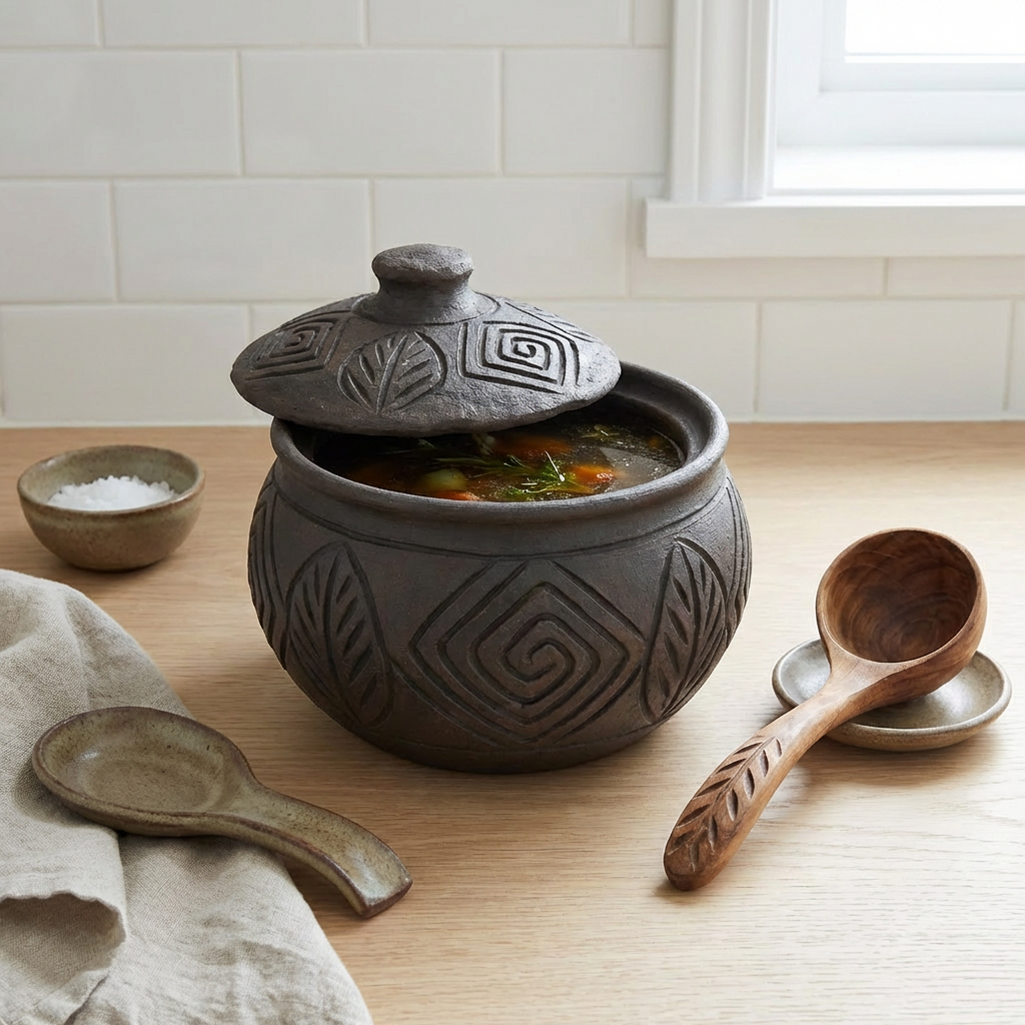 Hand-Carved Black Clay Canister with Lid