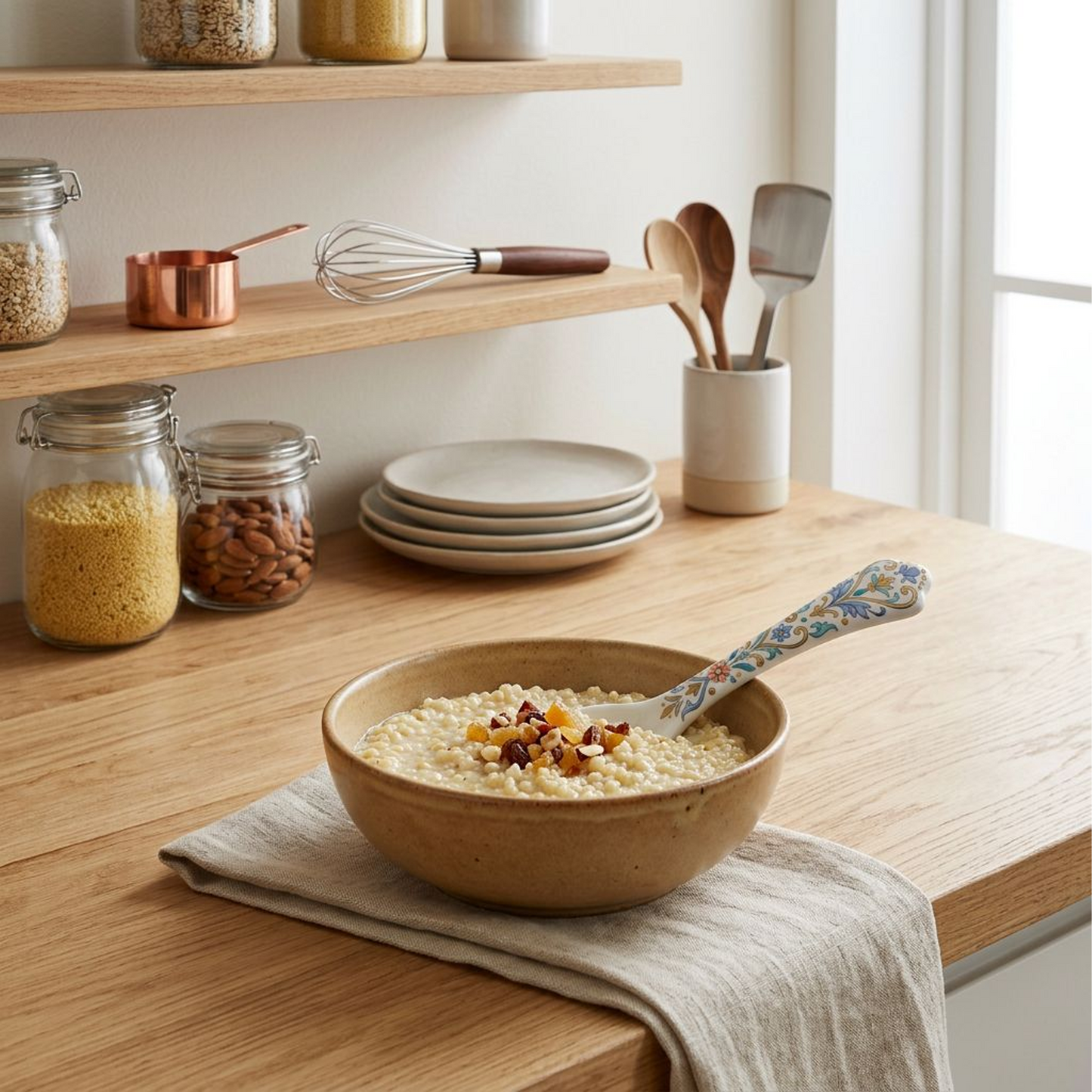 Floral Pattern Ceramic Spoon, Dessert and Soup Spoon for Everyday Dining