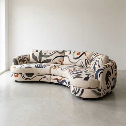 Modern Statement Sofa, Curved Upholstered Couch with Artistic Brushstroke Design