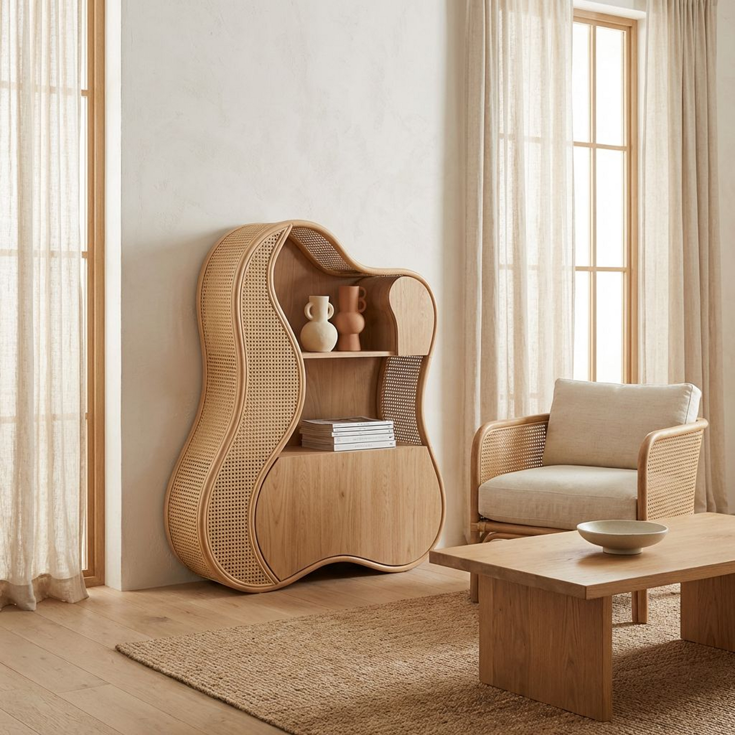 Curved Rattan Cane Bookshelf