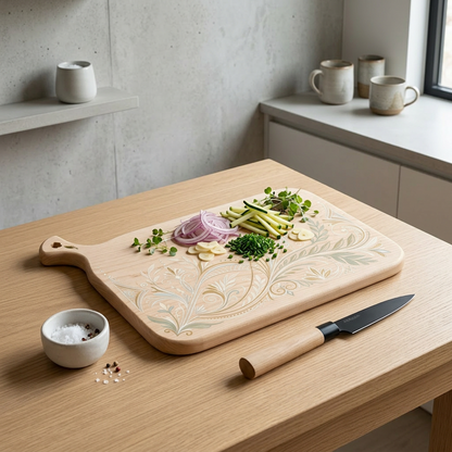 Vintage Botanical Wood Cutting Board, Multi-Use Prep Board for Kitchen & Entertaining