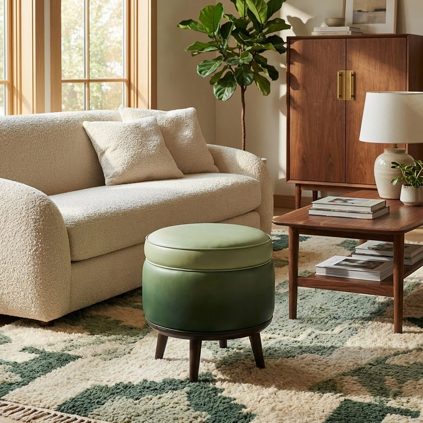 Mid-Century Round Ottoman Stool