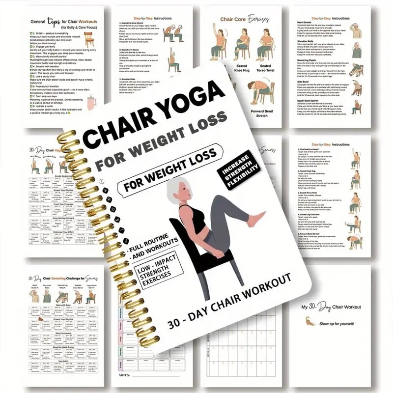 30-Day Chair Yoga Weight Loss Spiral-Bound Notebook & Step-by-Step Exercise Guide